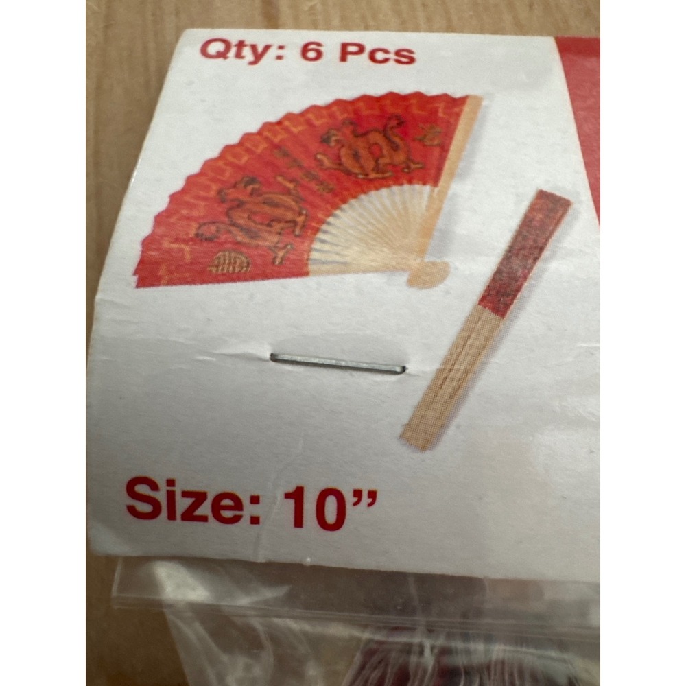6 pack Chinese Dragon paper folding Hand Fans Red Gold Bamboo‎ 10"  party favors